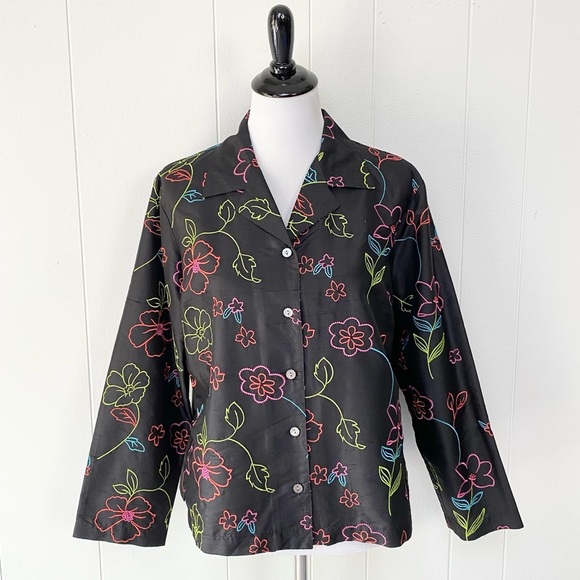 Studio Works Tops - Vintage Studio Works Top Womens PL Silk Colorful Flowers Embroidered Button Up
